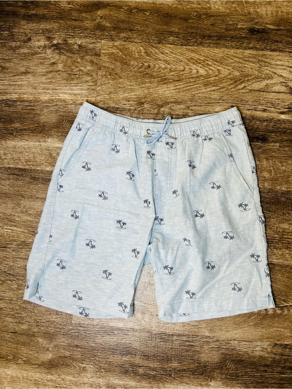 Men's Light Blue Palm Print Swim Shorts